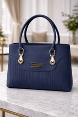 Jimmy Choo Pleated Leather Handbag with Gold-Tone Accents Blue