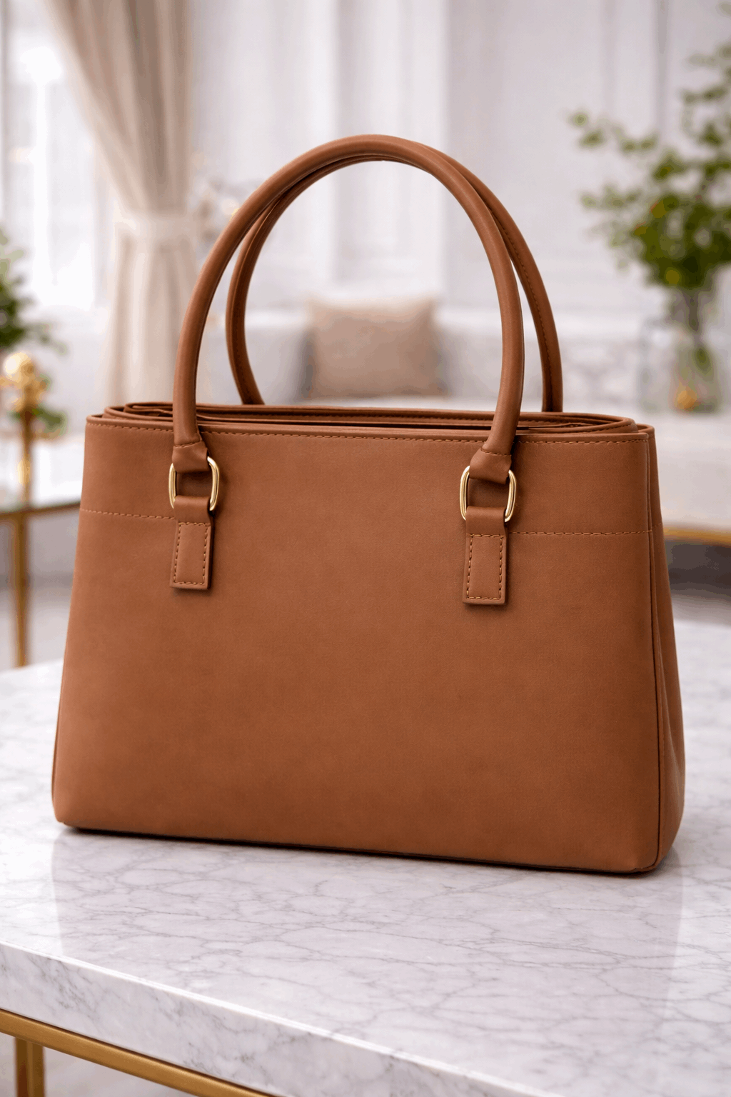Jimmy Choo Pleated Leather Handbag with Gold-Tone Accents Light Brown