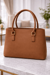 Jimmy Choo Pleated Leather Handbag with Gold-Tone Accents Light Brown