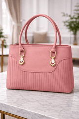Jimmy Choo Pleated Leather Handbag with Gold-Tone Accents Pink