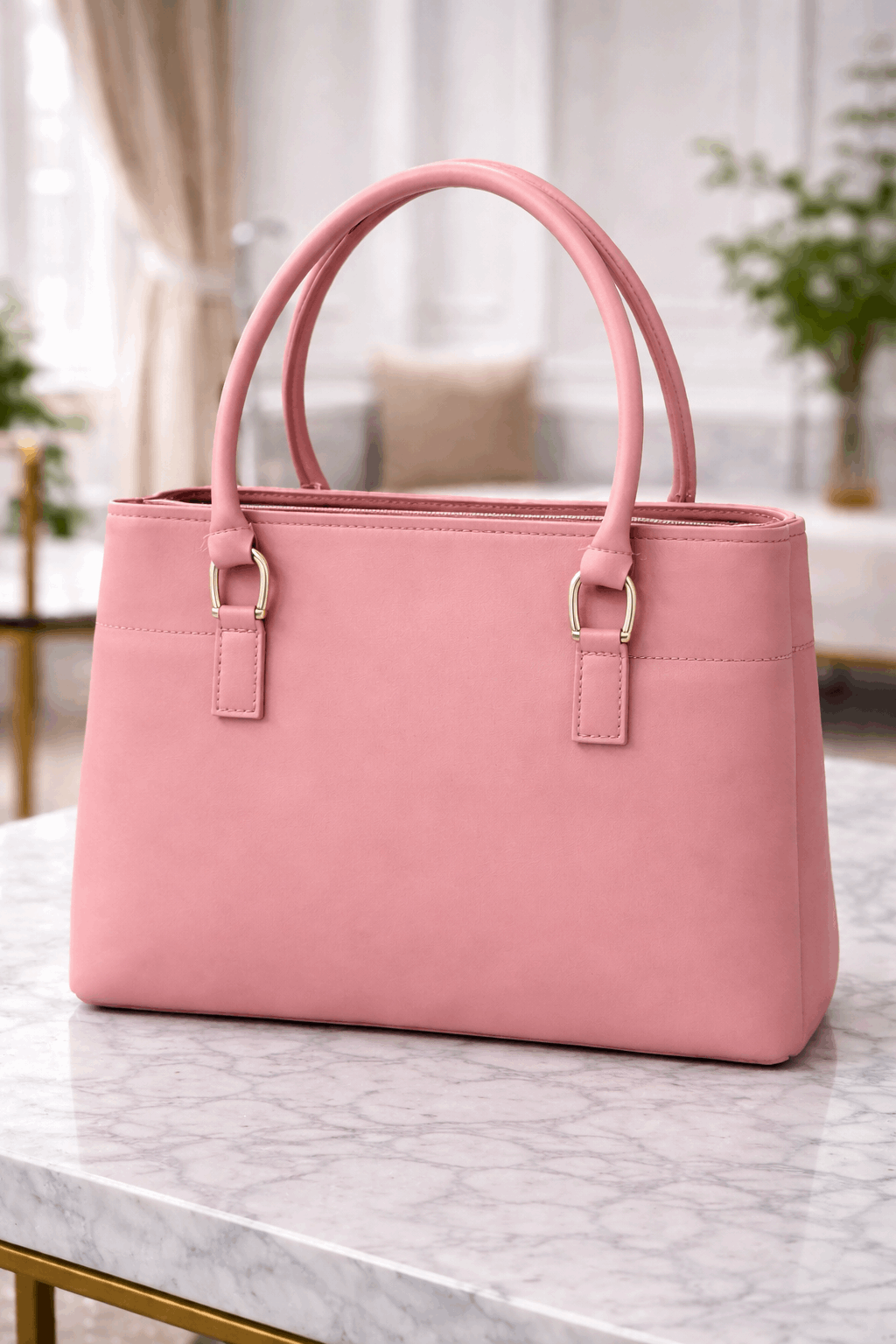 Jimmy Choo Pleated Leather Handbag with Gold-Tone Accents Pink
