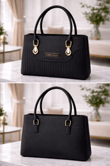 Jimmy Choo Pleated Leather Handbag with Gold-Tone Accents Black