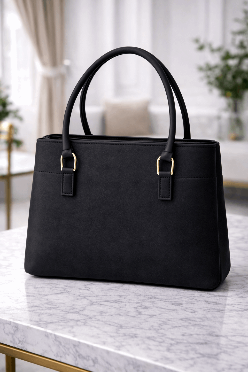 Jimmy Choo Pleated Leather Handbag with Gold-Tone Accents Black