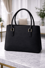 Jimmy Choo Pleated Leather Handbag with Gold-Tone Accents Black