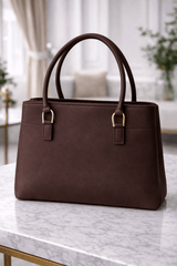 Jimmy Choo Pleated Leather Handbag with Gold-Tone Accents Dark Brown