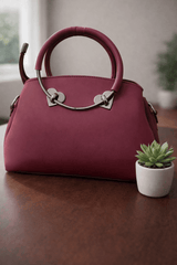 Gloria Heart-Accent Maroon Top-Handle Handbag