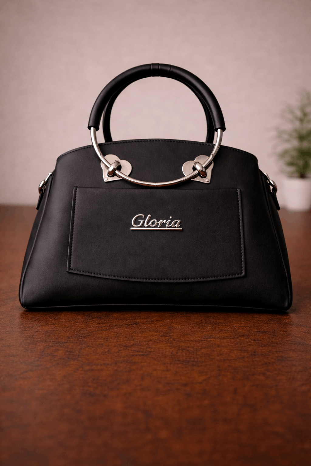 Gloria Heart-Accent Black Top-Handle Handbag