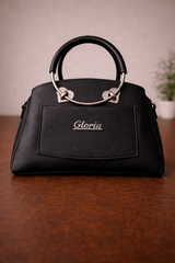Gloria Heart-Accent Black Top-Handle Handbag