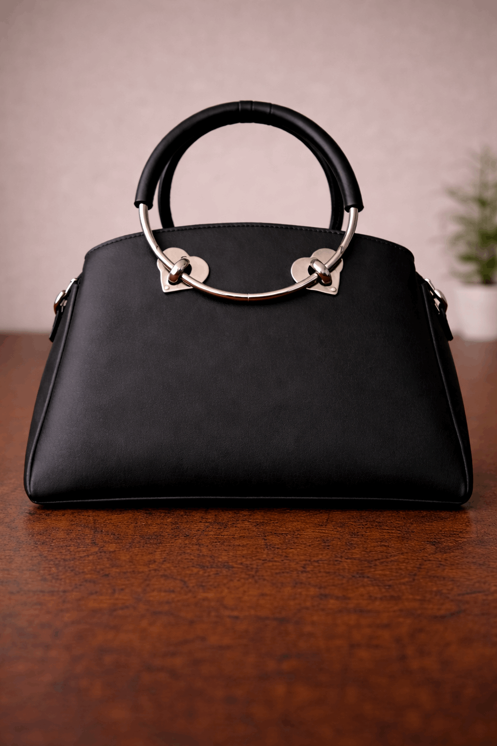 Gloria Heart-Accent Black Top-Handle Handbag