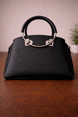 Gloria Heart-Accent Black Top-Handle Handbag