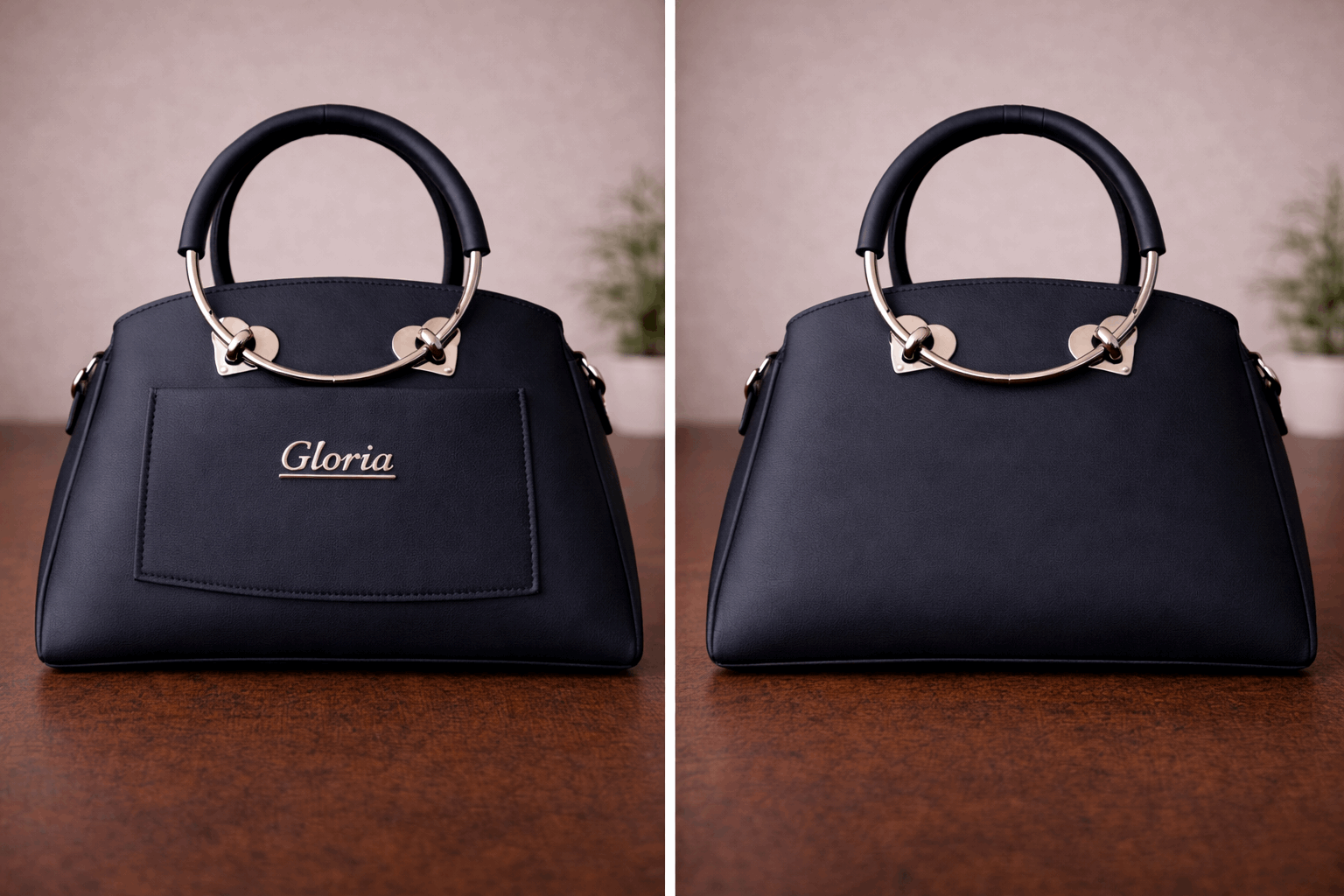 Gloria Heart-Accent Blue Top-Handle Handbag
