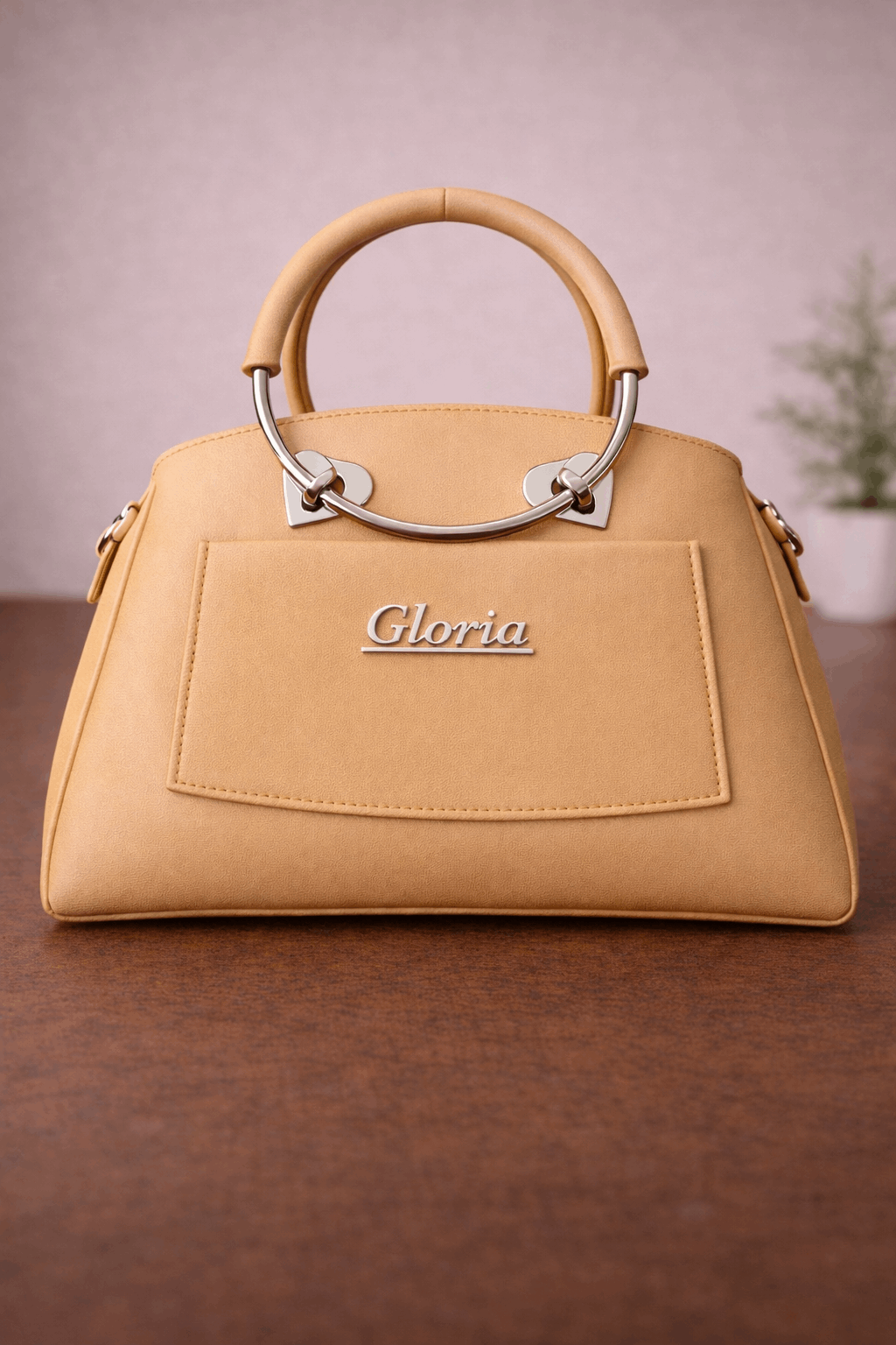 Gloria Heart-Accent Sand Top-Handle Handbag