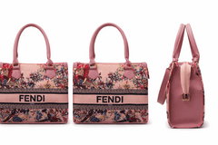Fendi Roma Floral Embroidery Canvas Tote Bag - Blush Pink