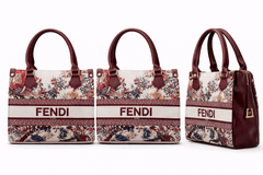 Fendi Roma Floral Embroidery Canvas Tote Bag - Maroon