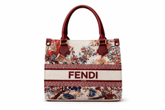 Fendi Roma Floral Embroidery Canvas Tote Bag - Maroon