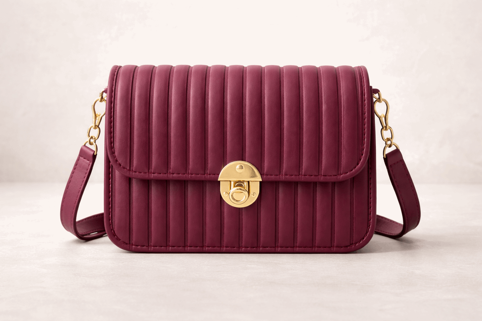 Elegant burgundy Pleated Crossbody Bag