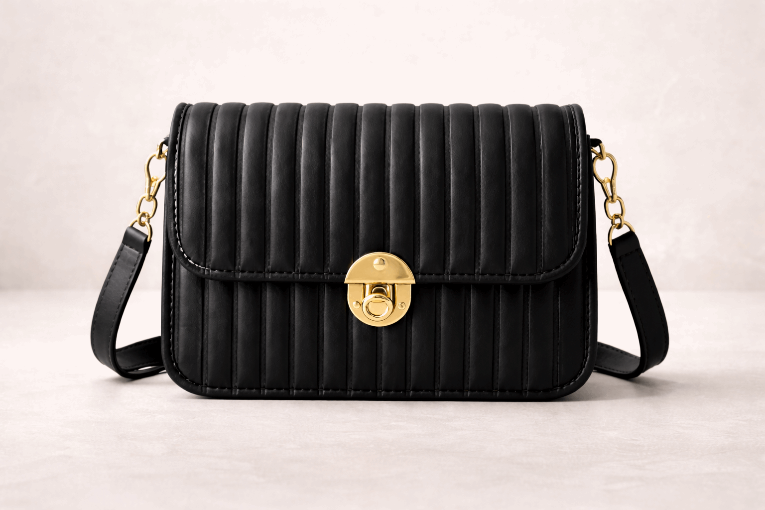 Elegant Black Pleated Crossbody Bag