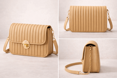 Elegant Beige Pleated Crossbody Bag