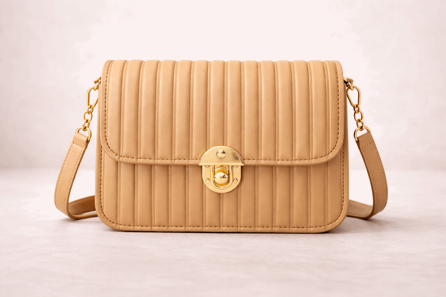 Elegant Beige Pleated Crossbody Bag