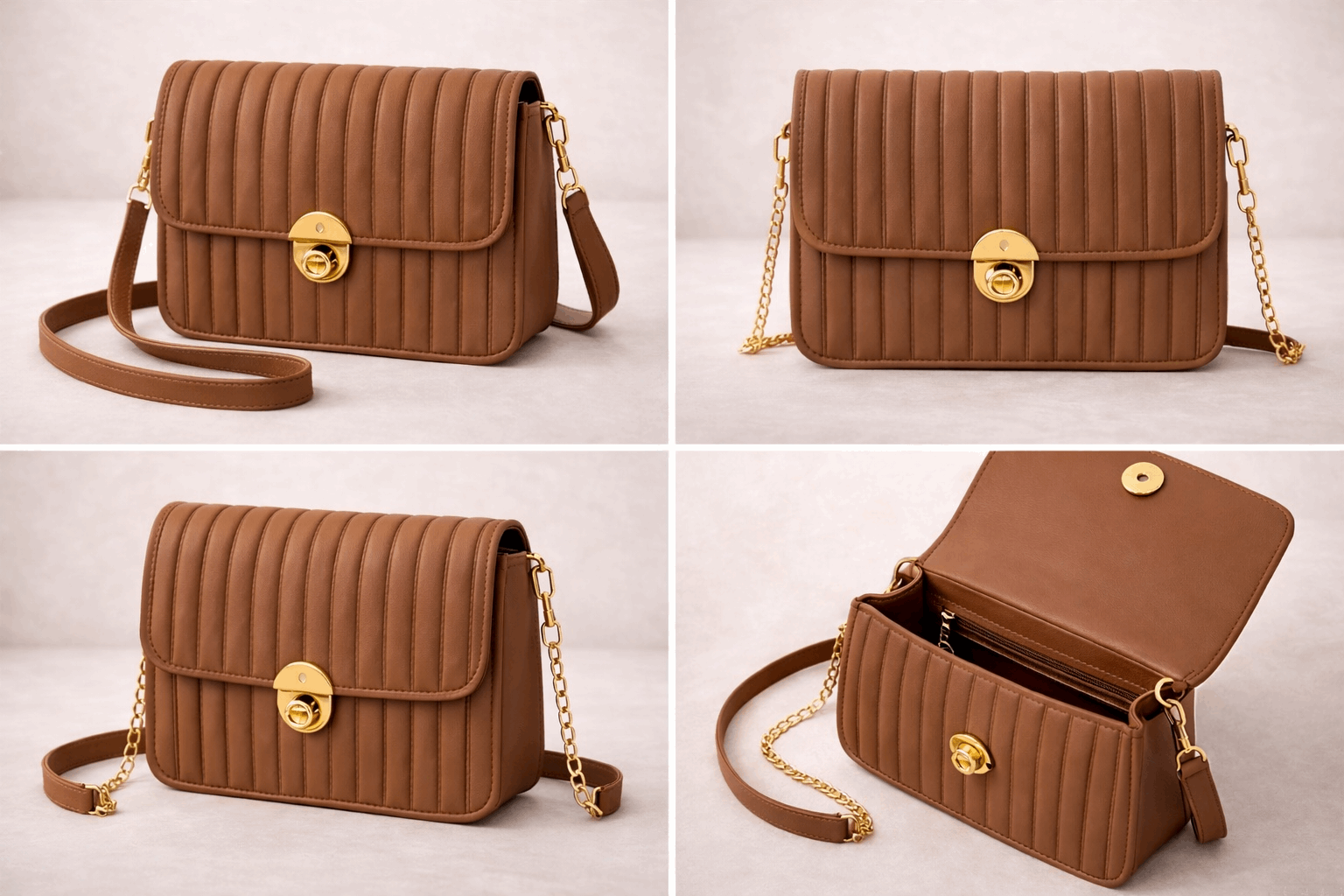 Elegant Brown Pleated Crossbody Bag