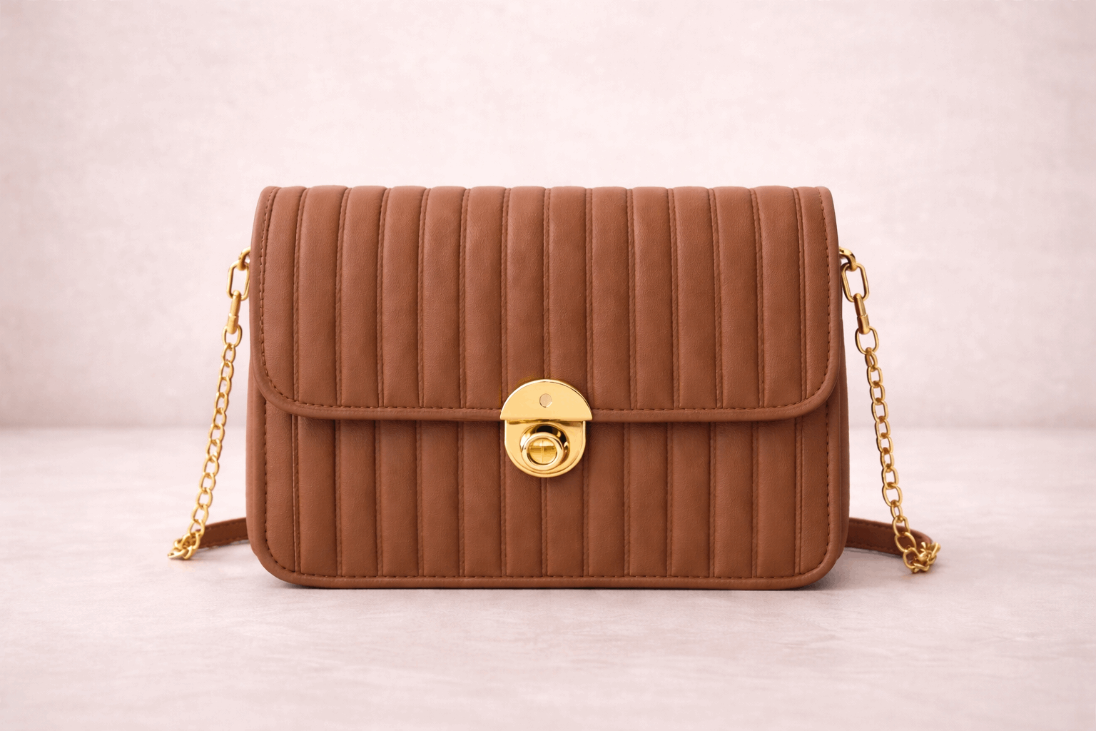 Elegant Brown Pleated Crossbody Bag