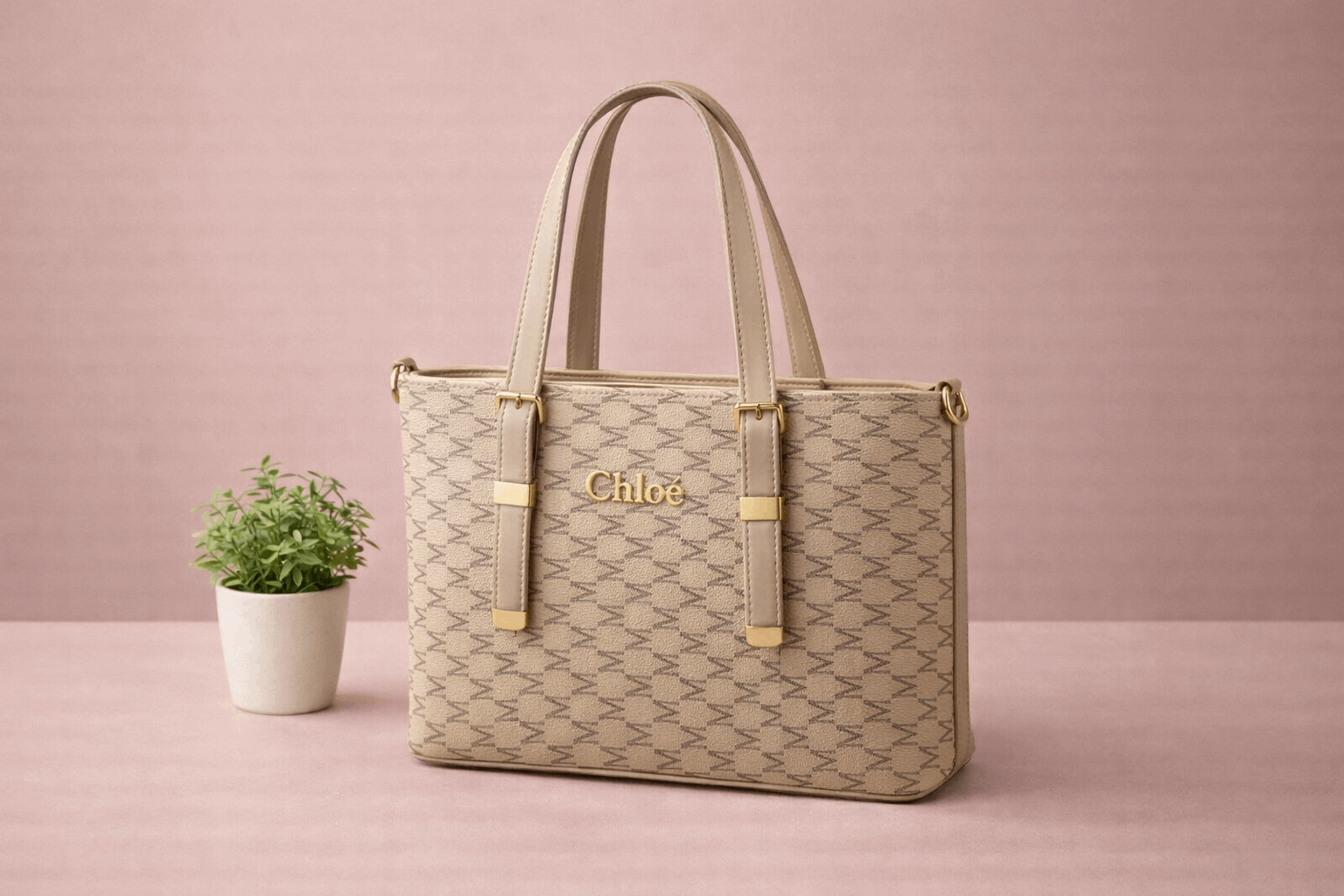 Chlèo Monogram Signature M Tote Bag – Classic Cream