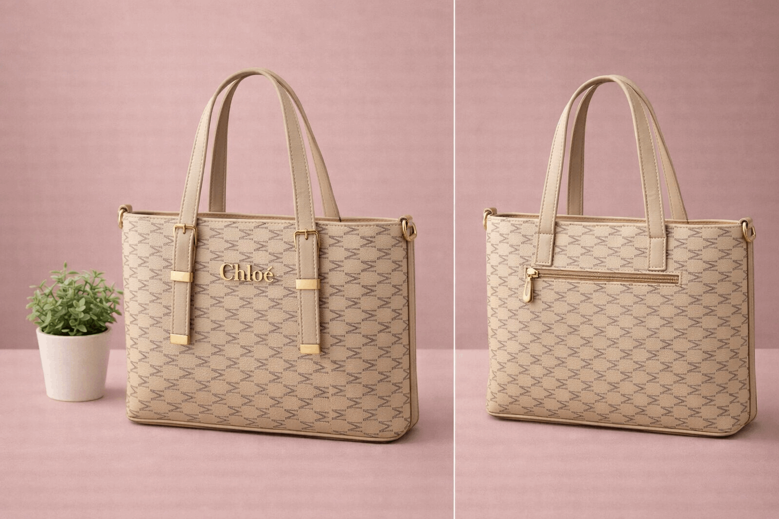 Chlèo Monogram Signature M Tote Bag – Classic Cream