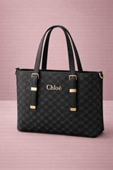 Chloë Signature Diamond Monogram Tote – Black