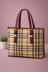 Chloé Signature Plaid Tote Bag – Tan & Wine Red check pattern