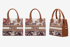 Fendi Roma Floral Embroidery Canvas Tote Bag - Brown