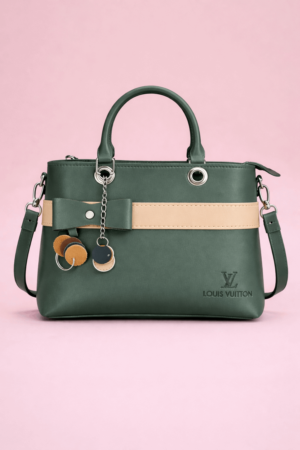 Dual-Handle Crossbody Bag with sand Stripe and Bow