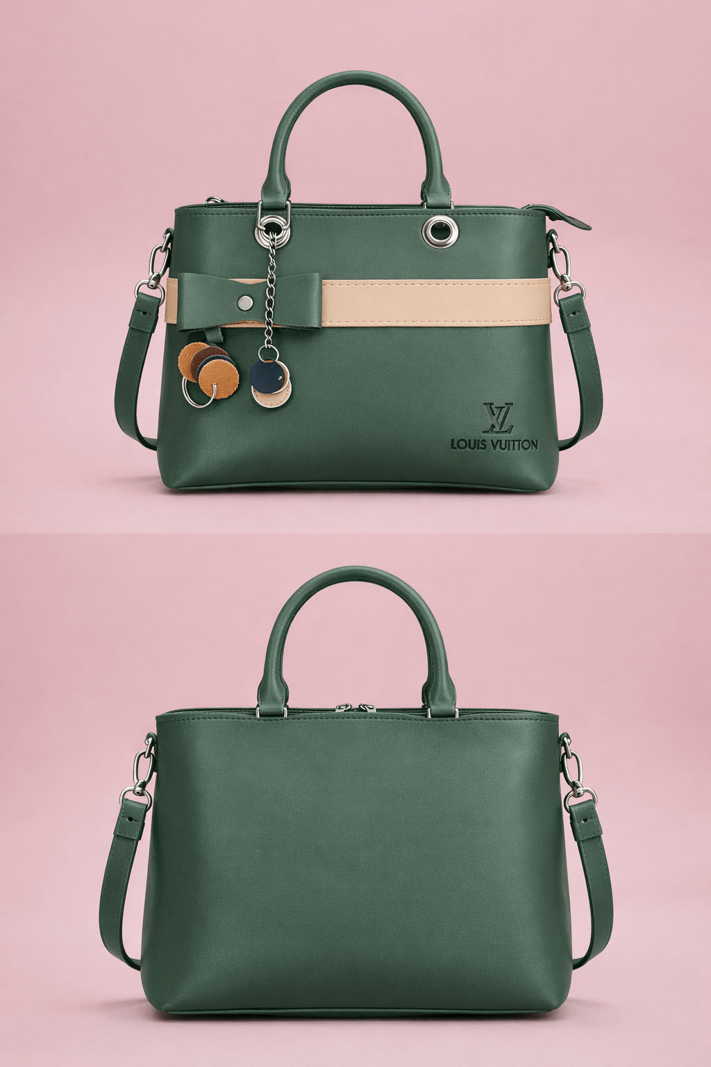 Dual-Handle Crossbody Bag with sand Stripe and Bow