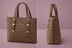 Chloé "D" Patterned Tote Bag with Brown Accents