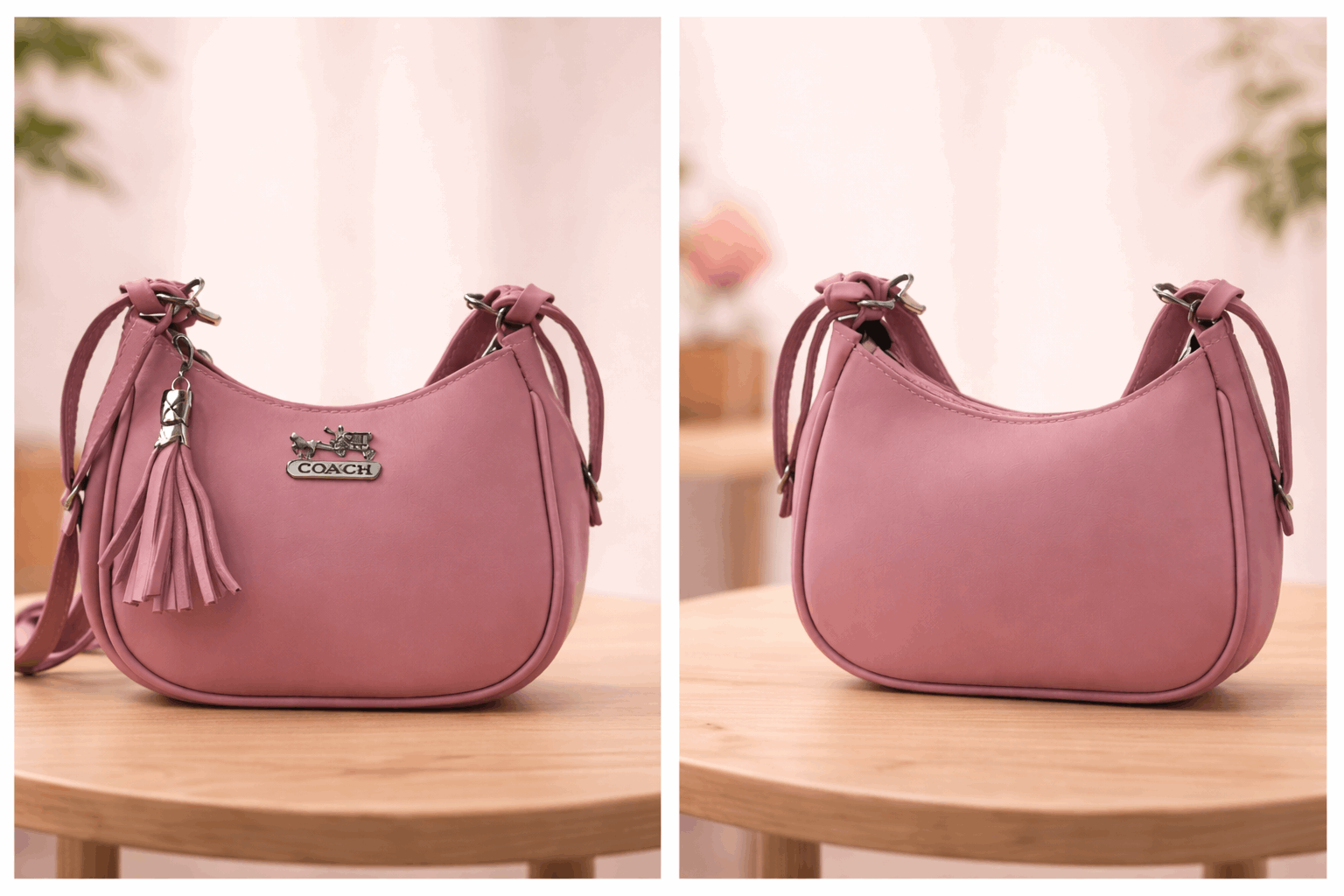 Blush Pink Coach Hobo Bag – Vegan Leather with Tassel Accent