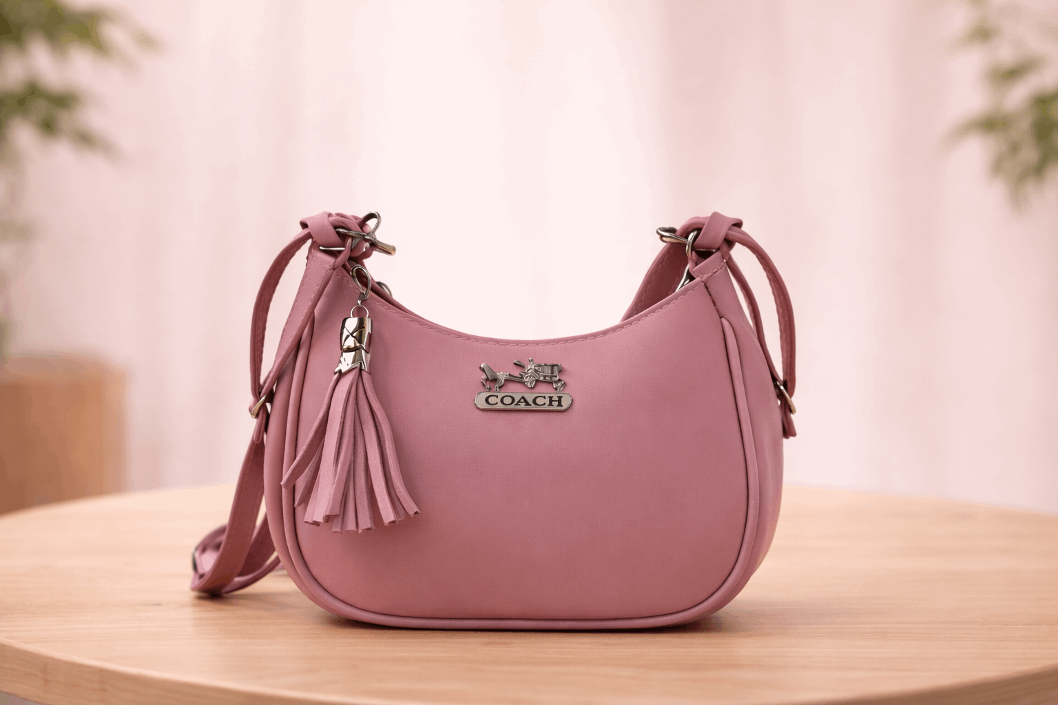 Blush Pink Coach Hobo Bag – Vegan Leather with Tassel Accent