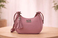 Blush Pink Coach Hobo Bag – Vegan Leather with Tassel Accent