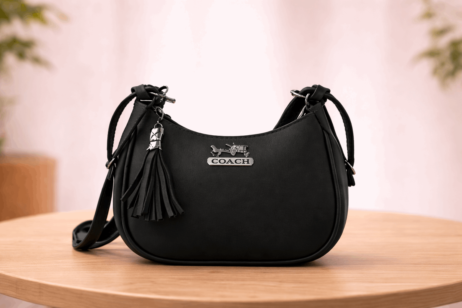 Black Coach Hobo Bag – Leather with Tassel Accent