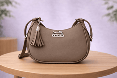 Taupe Color Coach Hobo Bag – Leather with Tassel Accent
