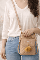 Quilted Vegan Leather Mini Crossbody Bag Beige