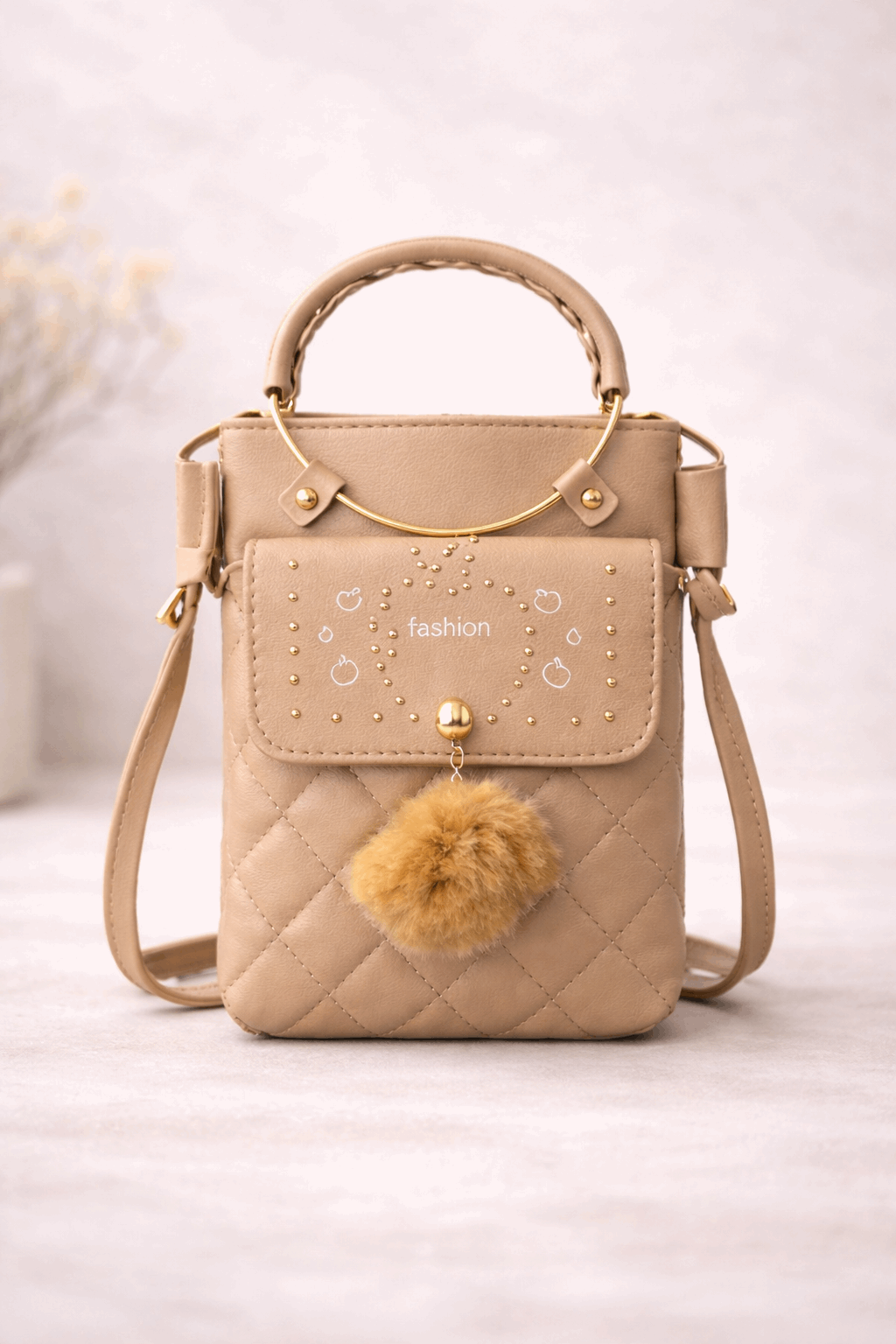 Quilted Vegan Leather Mini Crossbody Bag Beige