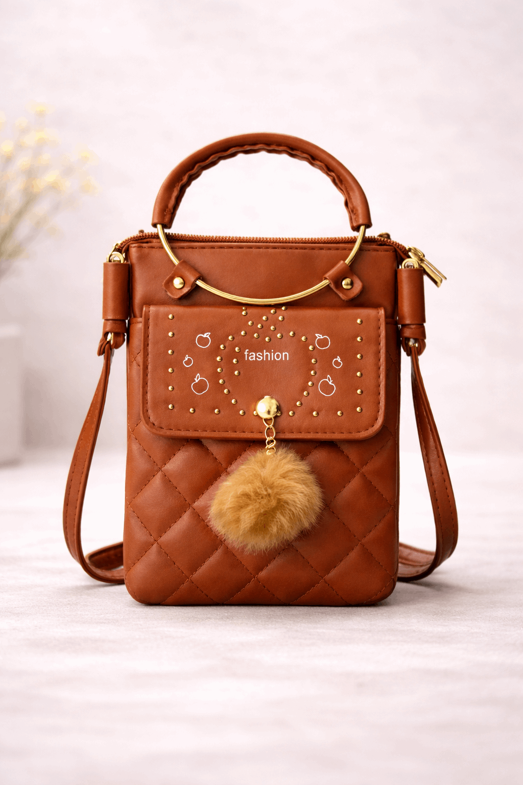 Quilted Vegan Leather Mini Crossbody Bag Brown