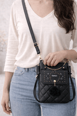 Quilted Vegan Leather Mini Crossbody Bag Black