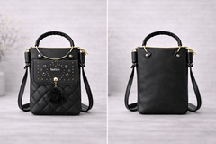 Quilted Vegan Leather Mini Crossbody Bag Black