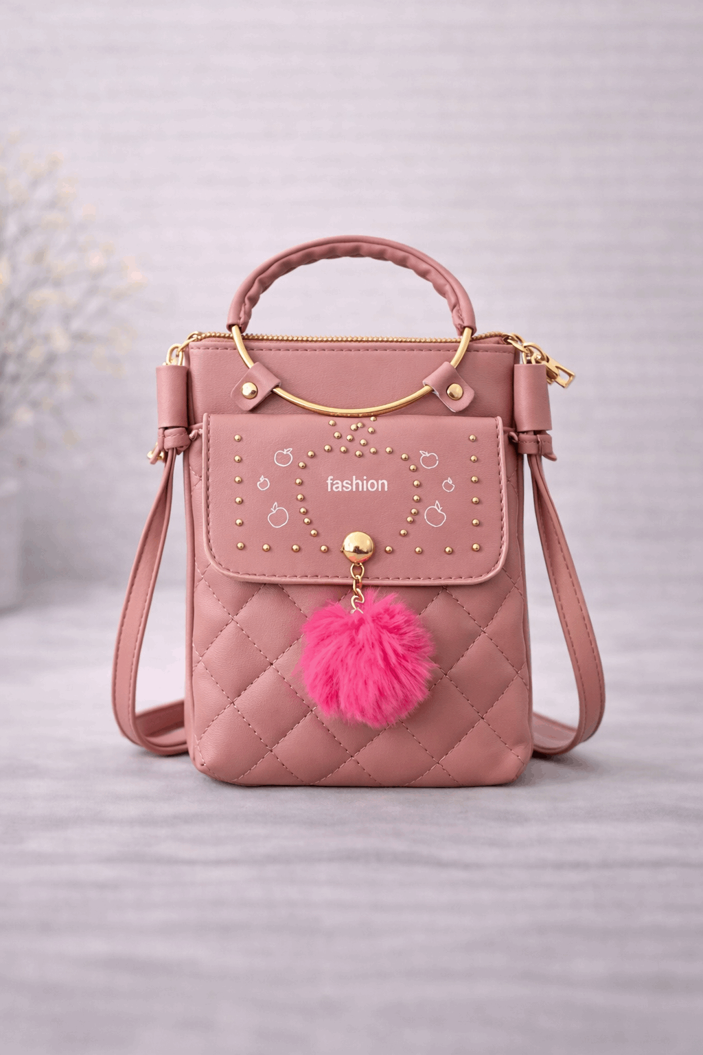 Quilted Vegan Leather Mini Crossbody Bag Pink