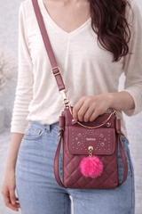 Quilted Vegan Leather Mini Crossbody Bag Burgundy