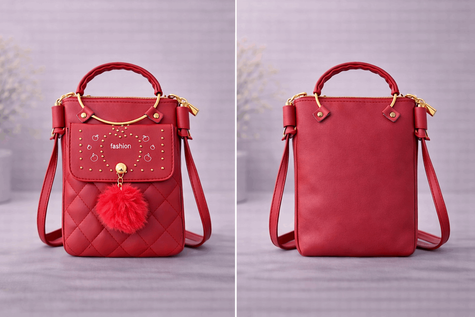 Quilted Vegan Leather Mini Crossbody Matte Red