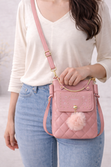 Quilted Vegan Leather Mini Crossbody Bag Soft Pink