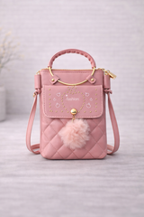 Quilted Vegan Leather Mini Crossbody Bag Soft Pink