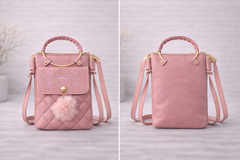 Quilted Vegan Leather Mini Crossbody Bag Soft Pink