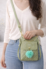 Quilted Vegan Leather Mini Crossbody Bag Sage Green